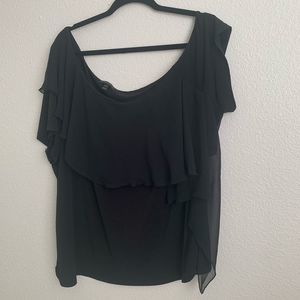 Lane Bryant Black Off Shoulder Scoop Neck Ruffle
